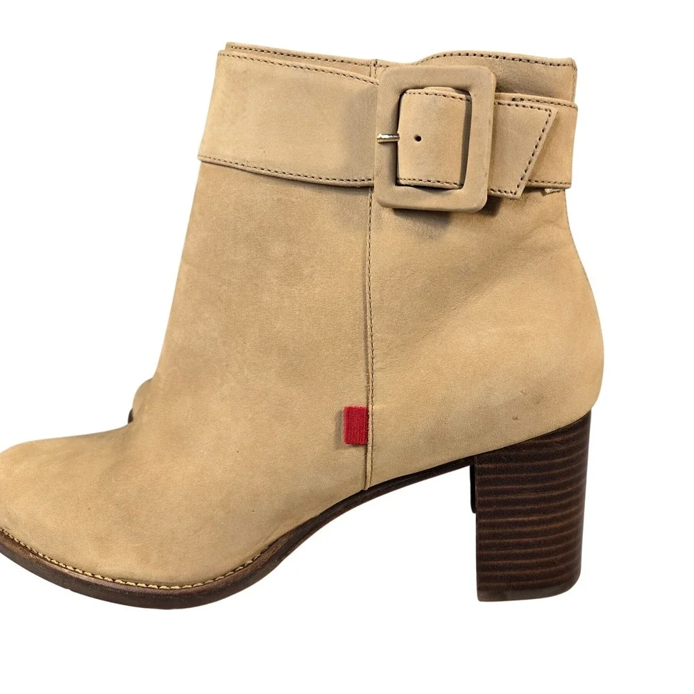 Marc Joseph New York Tan Suede Buckle Ankle Boots Womens 10.5 Block Heel Zipper
